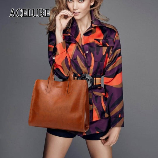 Leather Handbags Big Women Bag Casual Female Bags Trunk Tote Shoulder Bag Ladies Large Bolsos, Color:Brown by buy2fix