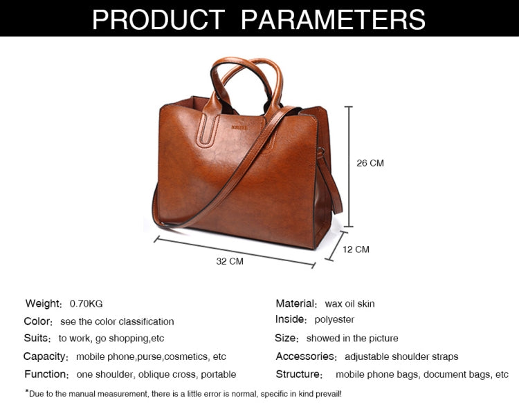 Leather Handbags Big Women Bag Casual Female Bags Trunk Tote Shoulder Bag Ladies Large Bolsos, Color:Brown by buy2fix