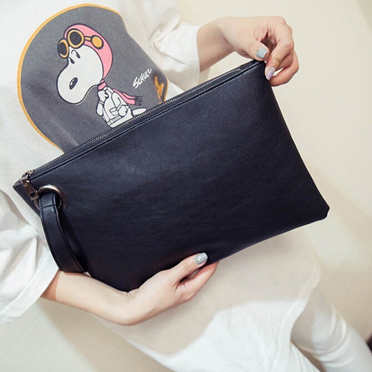 Simple Retro Ladies Handbag Fashion Large Capacity Clutch Bag Zipper Envelope Bag(Black) by buy2fix