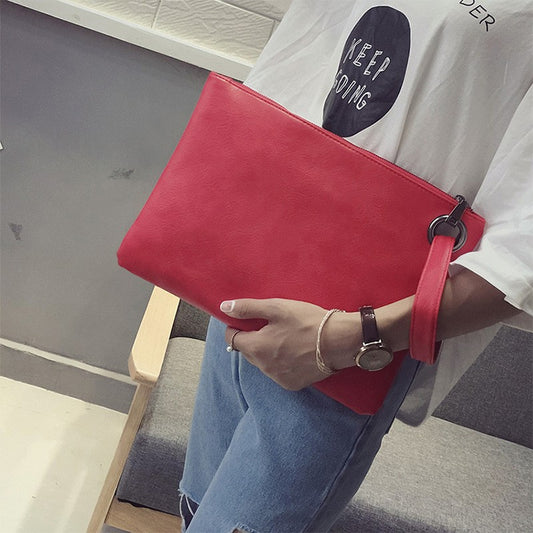Simple Retro Ladies Handbag Fashion Large Capacity Clutch Bag Zipper Envelope Bag(Red) by buy2fix