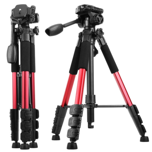 Q111 4-Section Folding Legs Live Broadcast Aluminum Alloy Tripod Mount with Three-dimensional Damping Tripod Heads(Red) by buy2fix