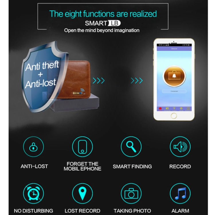 Men Leather Business Wallet Smart Anti-Lost Anti-Theft Wallet, Style:Smart(Brown) by buy2fix