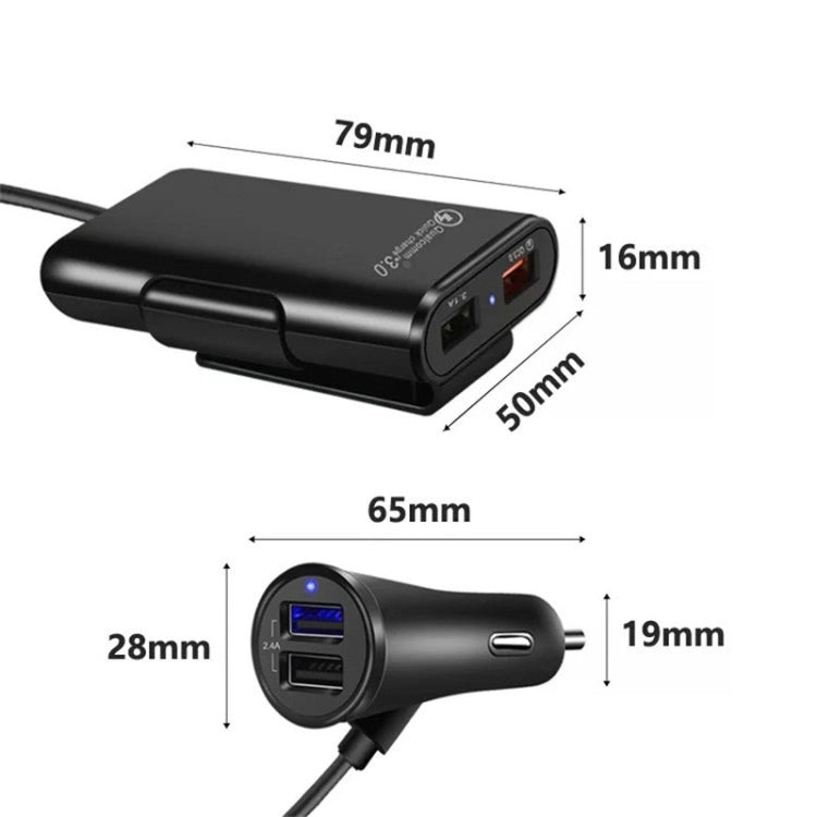 One For Four 8A Car Charger QC3.0 Fast Charge 4USB Car Front And Rear Seat Car Charger by buy2fix