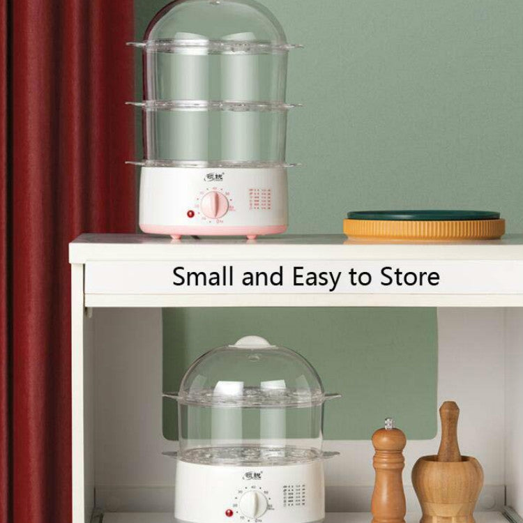 LINGRUI Timer Mini Multi-Function Egg Cooker Automatic Power Off Home Breakfast Machine, CN Plug, Specification:Double Layers(Pink) by buy2fix