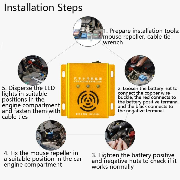 Car Mouse Repeller Ultrasonic Electronic Car Mouse Repeller Sound And Light Combined Mouse And Insect Repeller(Gold) by buy2fix