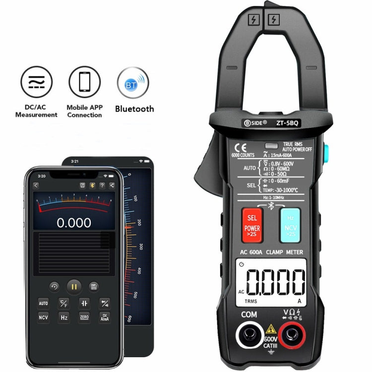 BSIDE Bluetooth 5.0 6000 Words High Precision Smart AC Clamp Meter, Specification: ZT-5BQ+C3140 Clip by BSIDE