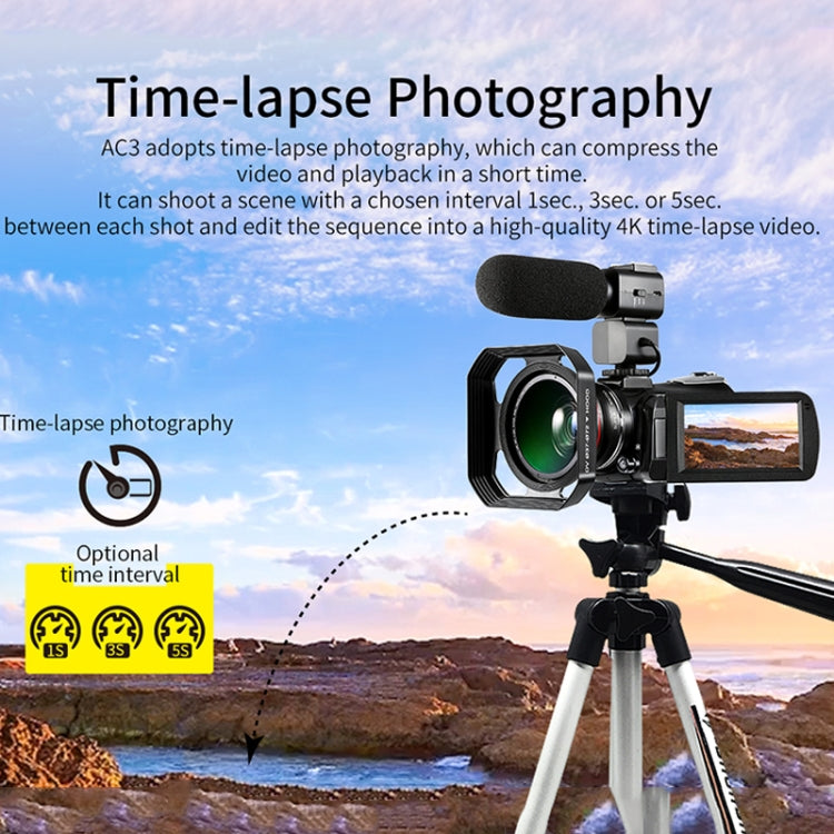 ORDRO AC3 3.1 inch IPS Screen 4K Full HD 13MP Night Vision WiFi Live Camcorder DV Digital Camera, Style:Standard + Microphone(Black) by ORDRO