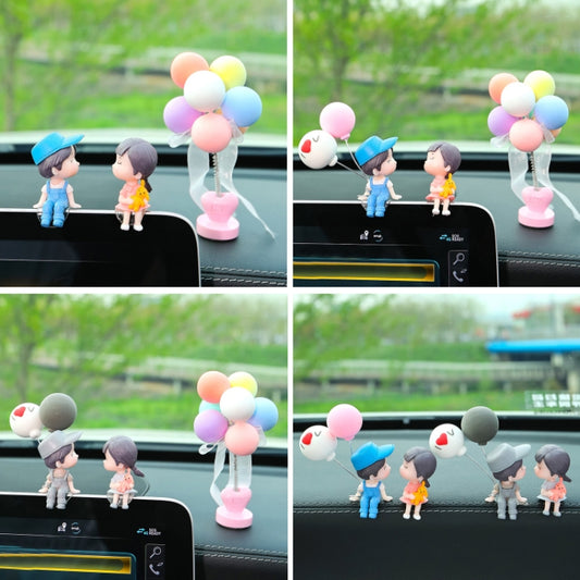 In Car Ornament Lovely Kissing Couple Doll, Colour:Gray Couple + Gray Balloon + Blue Pink White Balloon by buy2fix