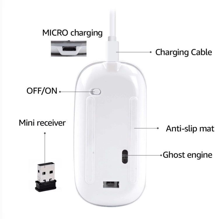 iMICE E-1300 4 Keys 1600DPI Luminous Wireless Silent Desktop Notebook Mini Mouse, Style:Charging Luminous Edition(Silver) by iMICE