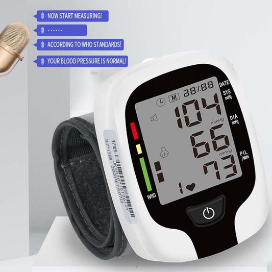 Wrist Type Electronic Blood Pressure Monitor Home Automatic Wrist Type Blood Pressure Measurement, Style: Live Voice Broadcast(White English) by buy2fix