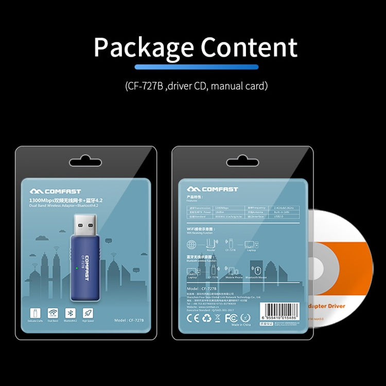 COMFAST CF-727B 1300Mbps Dual Frequency Gigabit USB Desktop Transmitter Receiver Portable Bluetooth V4.2 + WiFi Wireless Network Card by COMFAST