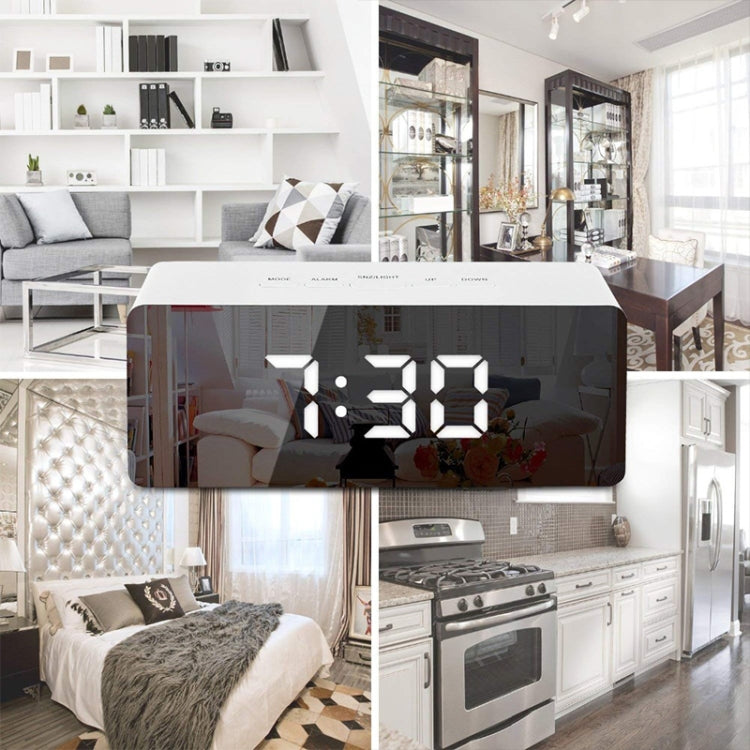 LED Mirror Alarm Clock Digital Snooze Table Clock Electronic Time Temperature Large Display White Light by buy2fix
