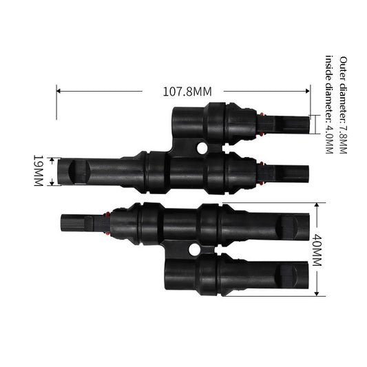 1 Pair MC4 Three-way T Type MC4 Photovoltaic Connector Solar Branch Connector Solar Panel Male And Female Plug Accessories by buy2fix
