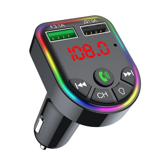 F5 Car FM Transmitter Bluetooth Hands-Free MP3 Music Player Colorful Atmosphere Light by buy2fix