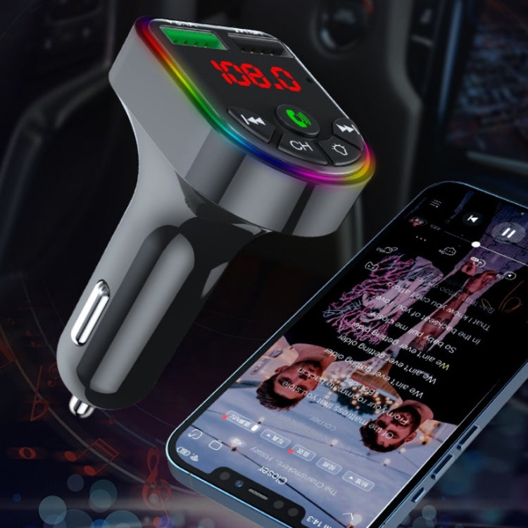 F5 Car FM Transmitter Bluetooth Hands-Free MP3 Music Player Colorful Atmosphere Light by buy2fix