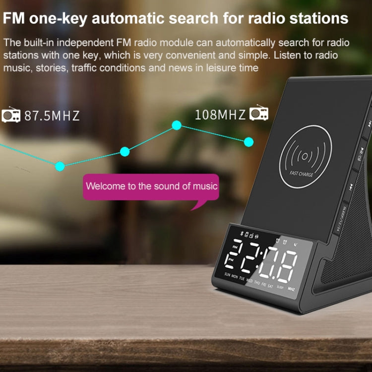 X7 Multifunctional Wireless Charging Bluetooth Speaker with Alarm Clock & Radio & Remote Control, Specification: US Plug by buy2fix