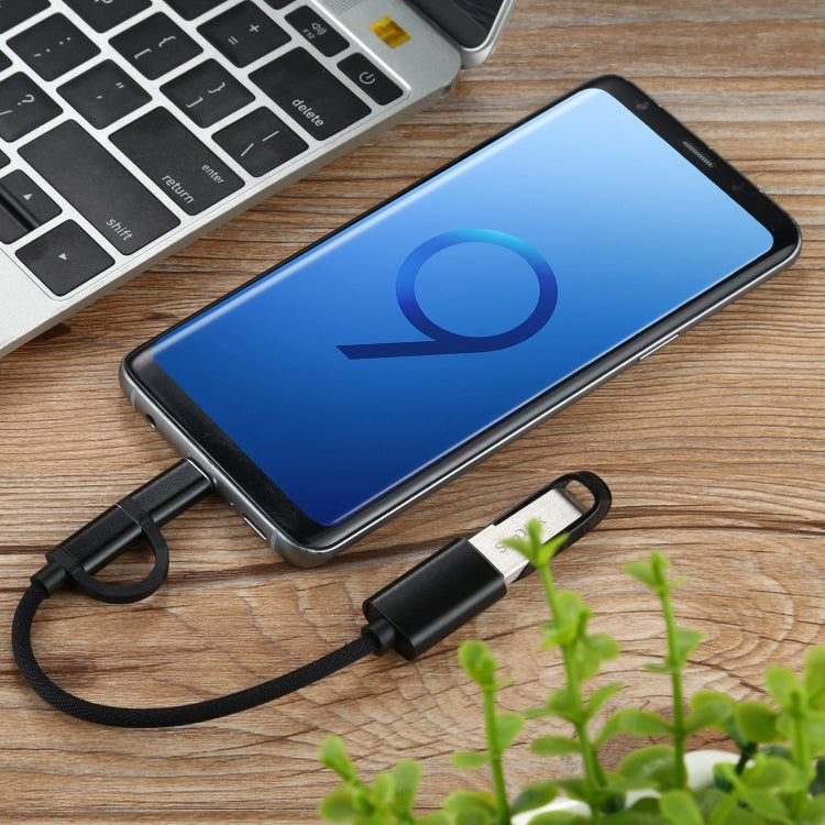 USB 3.0 Female to Micro USB + USB-C / Type-C Male Charging + Transmission OTG Nylon Braided Adapter Cable, Cable Length: 19cm(Black) by buy2fix