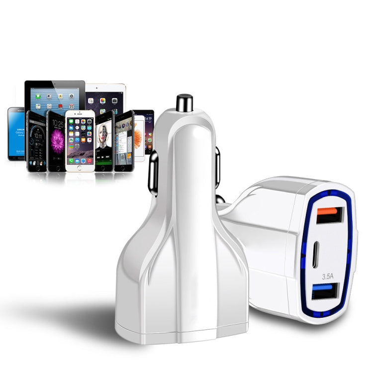 2 PCS QC3.0 Fast Charge Car Charger 3.5A Dual USB With Type-C Interface Output Car Charger(White) by buy2fix