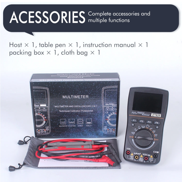 ET828 2 In 1 2 In 1 Oscilloscope Multimeter 2.4 Inch Color Screen Meter Digital Resistance Frequency Tester 1MHz 2.5Msps Meter by buy2fix