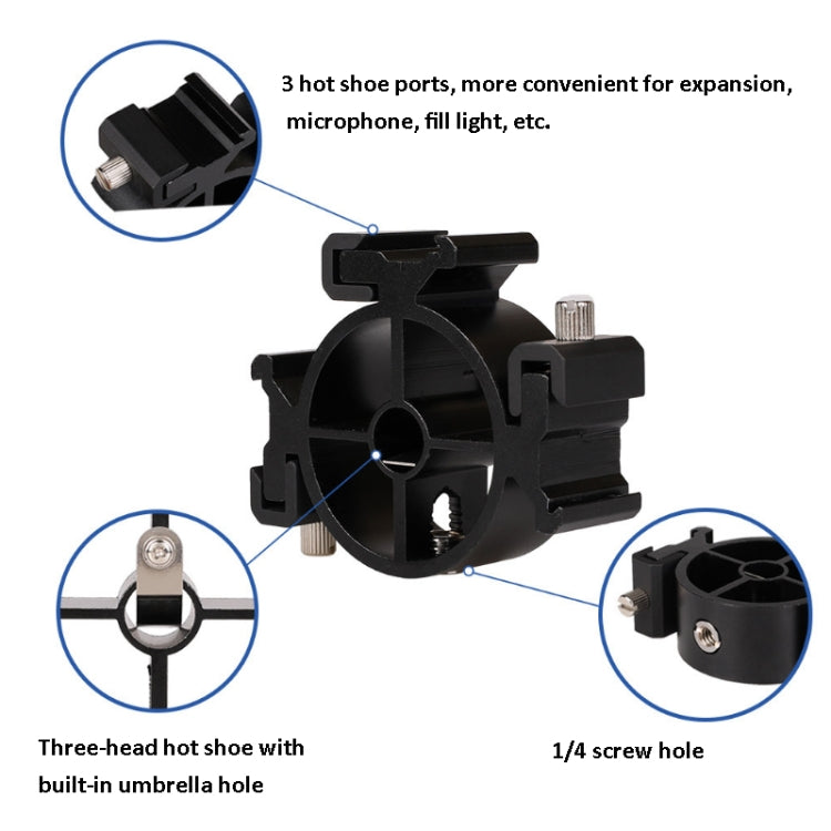 2 PCS Round Field 3 Triple Head Hot Shoe Mount Adapter Flash Holder Bracket Light Stand Holder by buy2fix