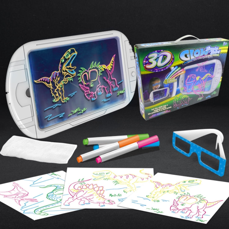 3D Fluorescent Drawing Board Magic Luminous Three-Dimensional Writing Board Graffiti Board Lighting Puzzle Children Drawing Board,Style: YM163(Dinosaur Version) by buy2fix
