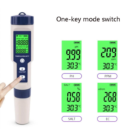 EZ-9909 PH/Salinity/Temperature/TDS/EC 5-in-1 Test Pen Multifunctional Water Quality Detector by buy2fix