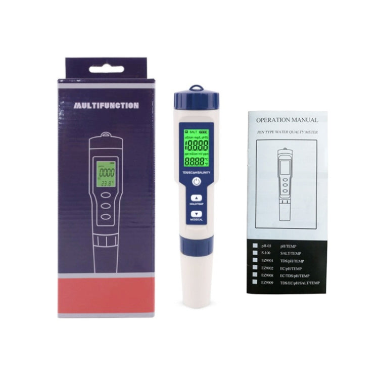 EZ-9909 PH/Salinity/Temperature/TDS/EC 5-in-1 Test Pen Multifunctional Water Quality Detector by buy2fix