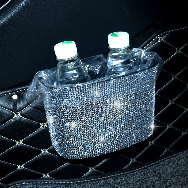 Car-Studded Trash Can Personality Car Hanging Trash Bag Multi-Function Car Storage Box(White Diamonds) by buy2fix