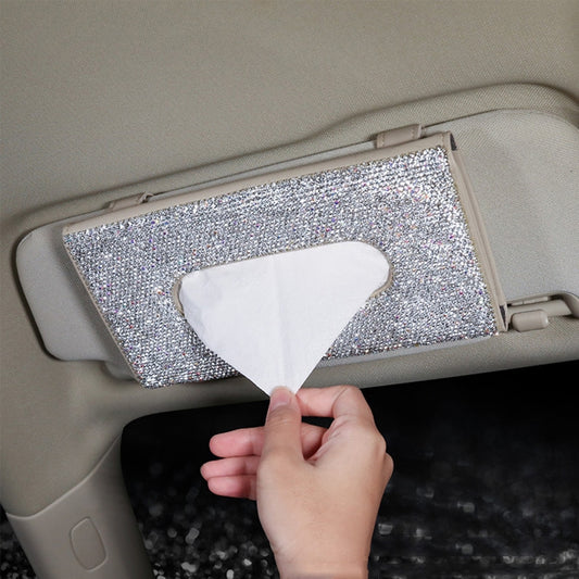 Car Tissue Box Car Hanging Sun Visor Pumping Box(Beige White Diamonds) by buy2fix