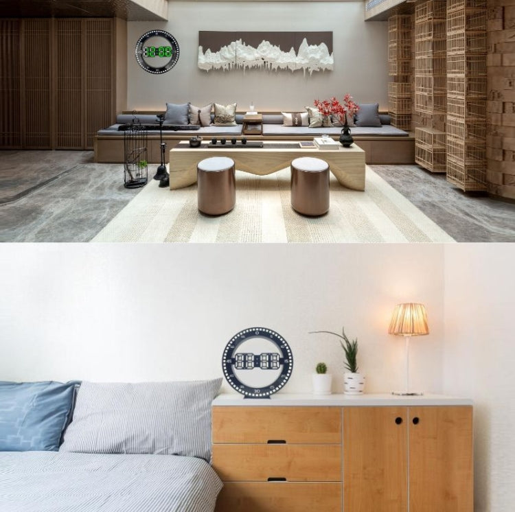 DS-3688L Living Room 3D Wall Clock Big Screen LED Electronic Clock, Colour: Black+Green by buy2fix