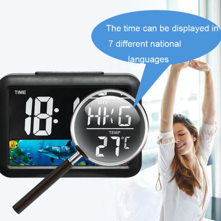 Color Screen Children Electronic Alarm Clock LCD Bedside Alarm Clock(Black Whale) by buy2fix