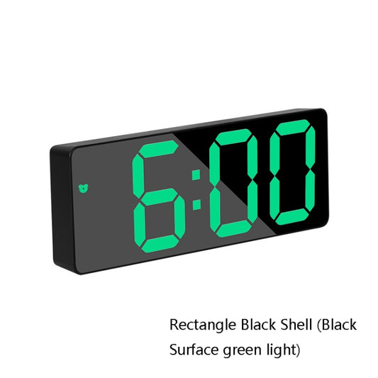 Mirror Bedside Alarm Clock Battery Plug-In Dual-Purpose LED Clock, Colour: Rectangle Black Shell (Black Surface green light) by buy2fix