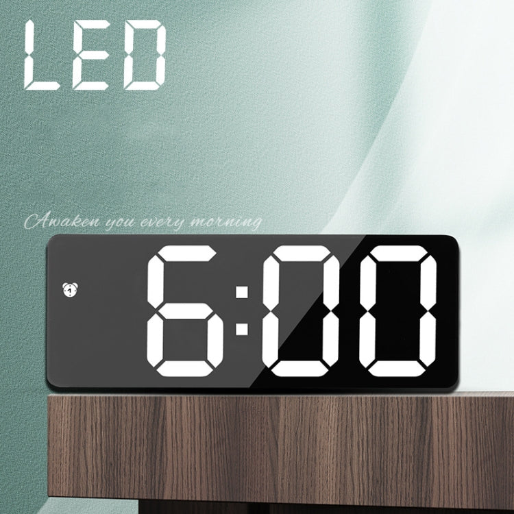 Mirror Bedside Alarm Clock Battery Plug-In Dual-Purpose LED Clock, Colour: Rectangle Black Shell (Black Surface Red light) by buy2fix