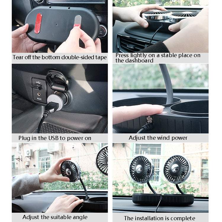 F303 Car USB Fan Car Shake Head Fan(Double Head Silver) by buy2fix