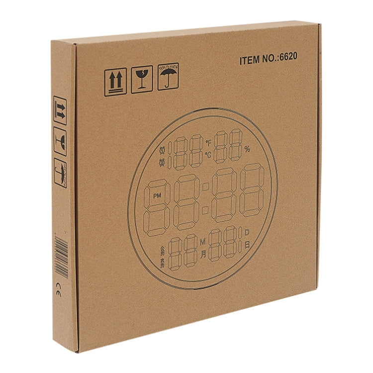 6620 12 Inch LED Simple Wall Clock Living Room Round Silent Digital Temperature And Humidity Electronic Clock(Black Frame EU Plug) by buy2fix