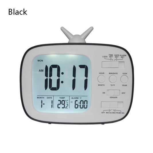 G179 Retro TV Alarm Clock Student Dormitory Bed Electronic Clock(Black English Version) by buy2fix