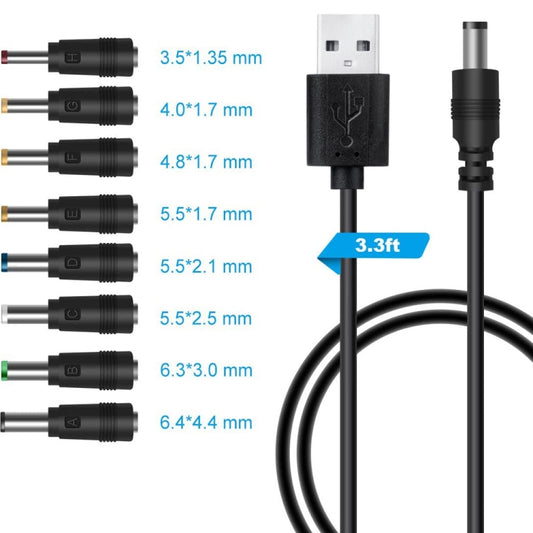 8 In 1 DC Power Cord USB Multi-Function Interchange Plug USB Charging Cable(Black) by buy2fix
