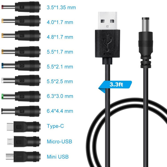 11 In 1 DC Power Cord USB Multi-Function Interchange Plug USB Charging Cable(Black) by buy2fix