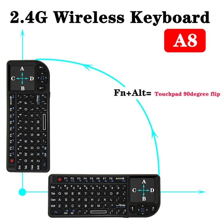 A8 Mini Wireless Mouse And Keyboard With Laser Touchpad Keyboard, Colour: English White Backlight by buy2fix