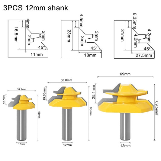 Woodworking Engraving Machine Milling Cutter 45 Degree Jointing Knife, Model: 12mm Handle 3PCS/Set by buy2fix