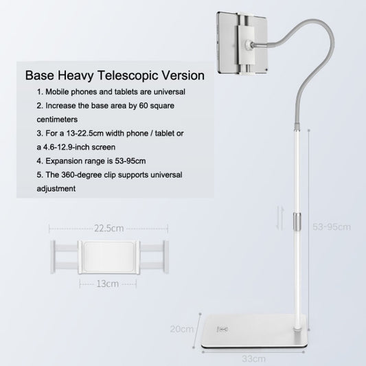 SSKY L6 Bedside Sofa Live Landing Phone Tablet Computer Bracket, Style: Base Heavy Telescopic Version (White) by SSKY