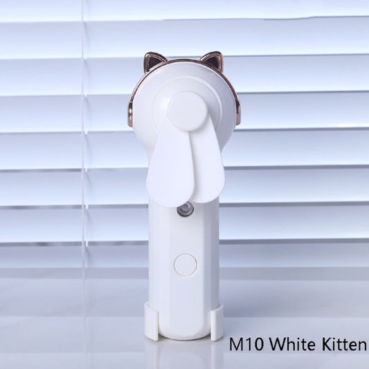 Handheld Hydrating Device Chargeable Fan Mini USB Charging Spray Humidification Small Fan(M10 White Kitten) by buy2fix