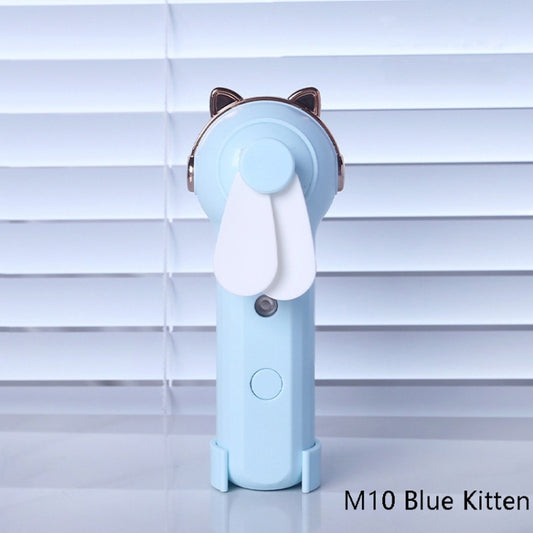 Handheld Hydrating Device Chargeable Fan Mini USB Charging Spray Humidification Small Fan(M10 Blue Kitten) by buy2fix