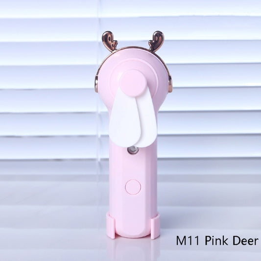 Handheld Hydrating Device Chargeable Fan Mini USB Charging Spray Humidification Small Fan(M11 Pink Deer) by buy2fix