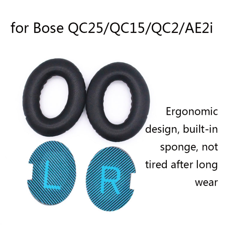 2 PCS Headset Lambskin Sponge Cover Earmuffs For Bose QC25 / QC15 / QC2 / QC35 / AE2i(Black+Blue) by buy2fix