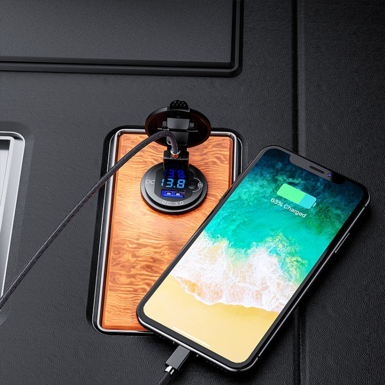 Aluminum Alloy Double QC3.0 Fast Charge With Button Switch Car USB Charger Waterproof Car Charger Specification: Golden Shell Green Light With 60cm Line by buy2fix