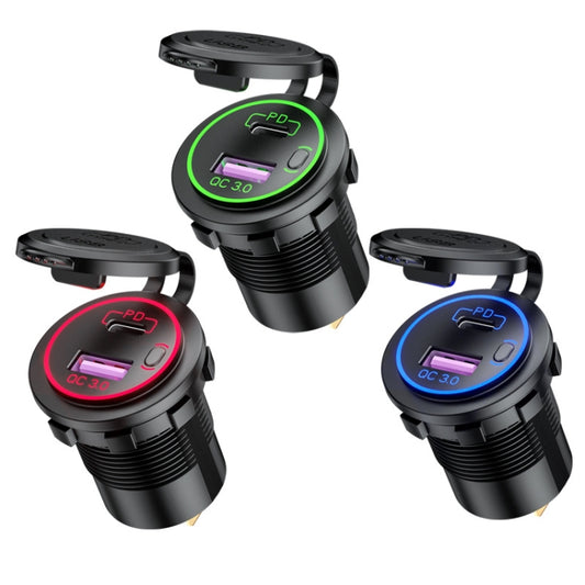Car Motorcycle Ship Modified USB Charger Waterproof PD + QC3.0 Fast Charge, Model: Red Light With Terminal by buy2fix