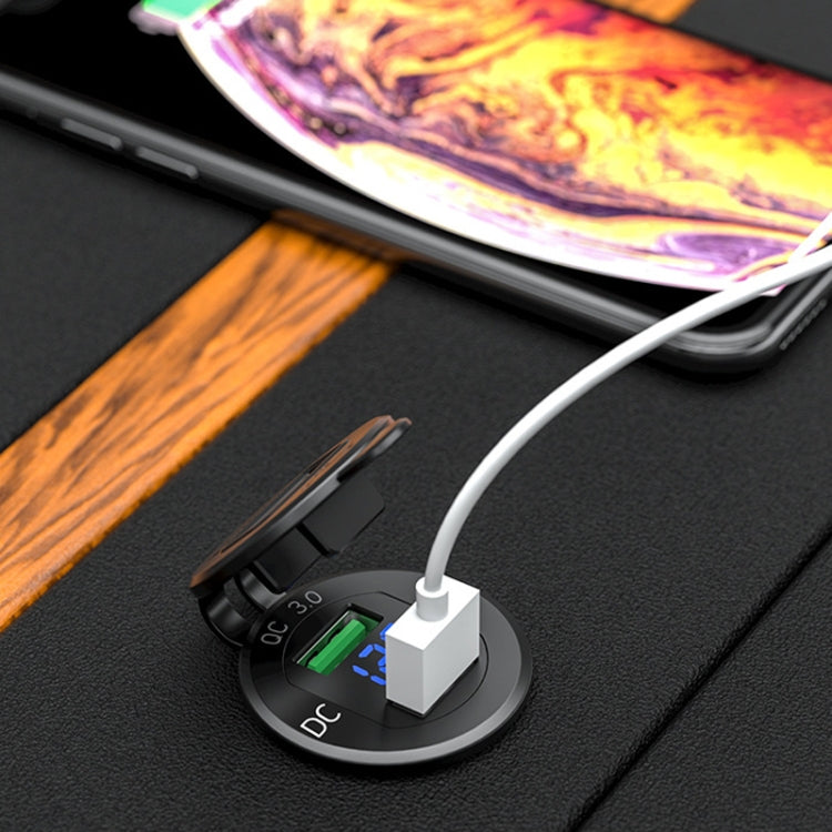 Car Motorcycle Modified USB Charger QC3.0 Metal Waterproof Fast Charge(Black Shell Blue Light) by buy2fix