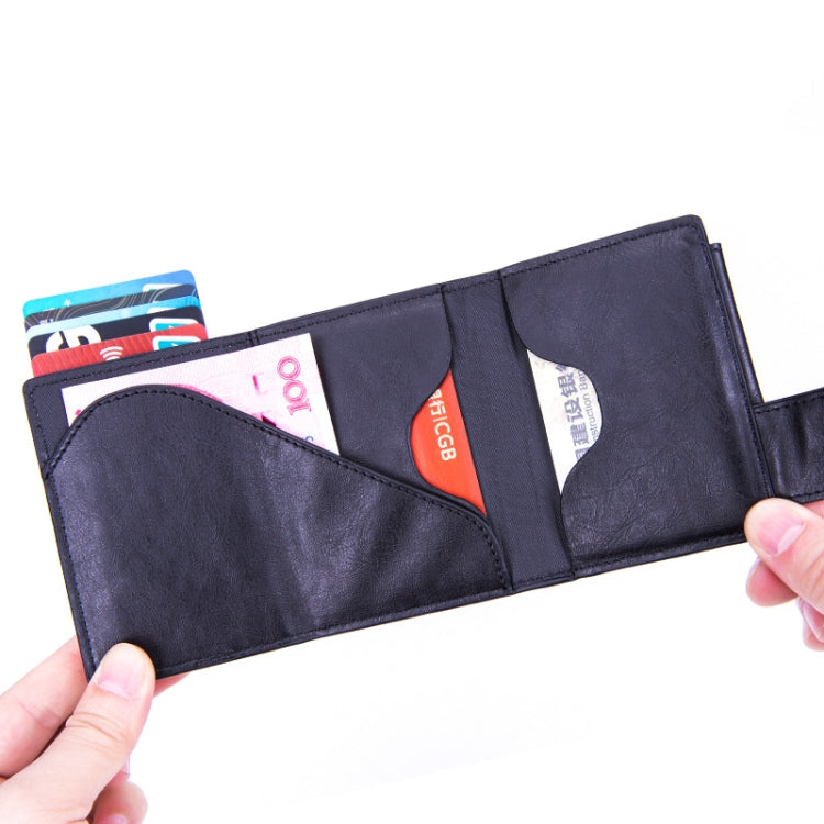 Anti-Theft Aluminum Alloy Coin Purse RFID Anti-Degaussing Automatic Pop-Up PU Bank Card Bag(Mad Horse Blue) by buy2fix