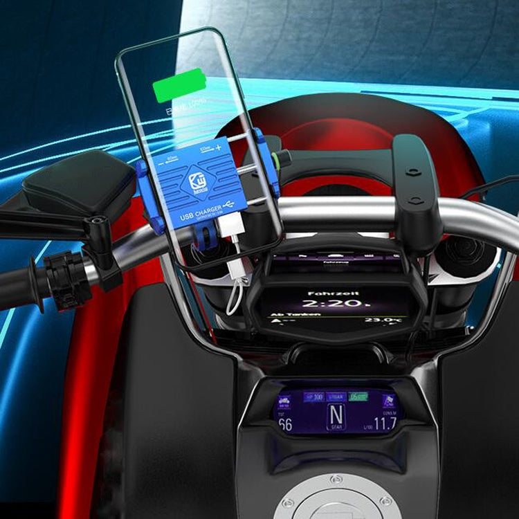 Kewig M6 Aluminum Alloy Motorcycle Mobile Phone Bracket Rechargeable With Switch Waterproof Stable Navigation Bracket(Black) by buy2fix